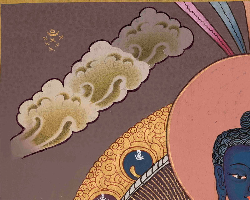 Original Hand-Painted Blue Medicine Buddha Thangka | Bhaisajyaguru Thanka Painting