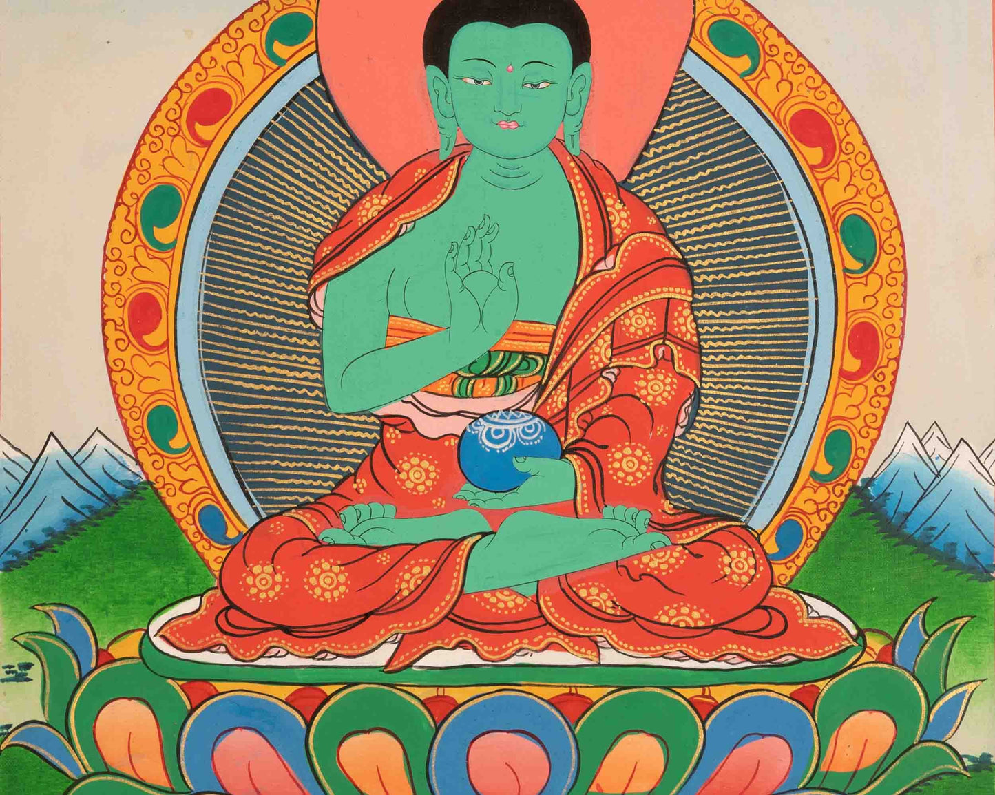 Genuine Hand-Painted Buddhist Thangka of Amoghasiddhi and Amitayus