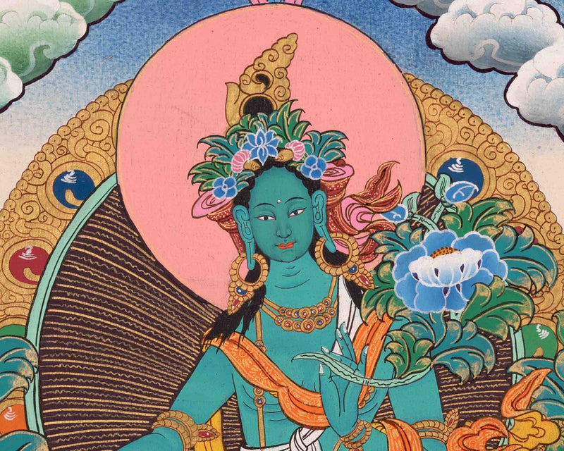 Original Hand-Painted Green Tara Thangka | Tibetan Female Bodhisattva Painting