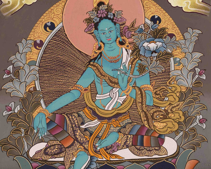 Original Hand-Painted Green Tara Thangka | Tibetan Female Bodhisattva Painting