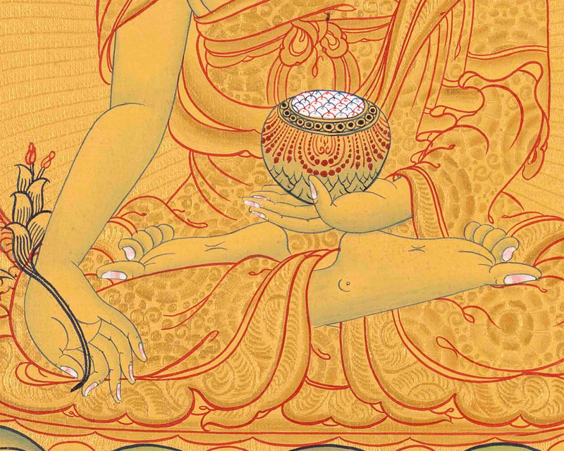 Gold Painted Medicine or Blue Buddha | Original Hand-Painted Bhaisajyaguru Thangka