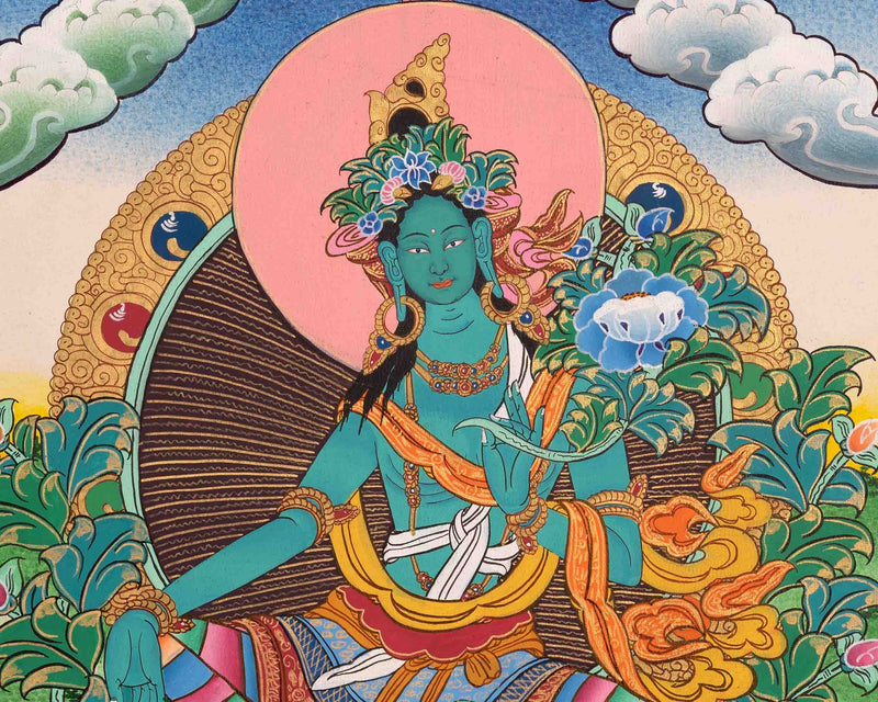 Original Hand-Painted Green Tara Thangka | Tibetan Female Bodhisattva Painting