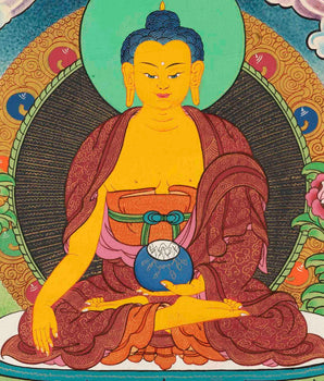 Original Hand-Painted Shakyamuni Buddha & Chenrezig Canvas Art | Thangka Painting