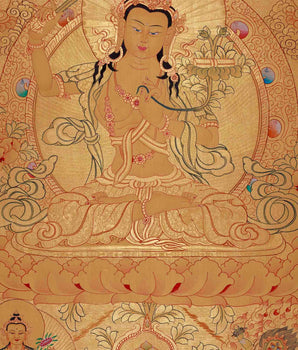 Gold Style Manjushri Thangka with Buddhas & Bodhisattvas | Original Tibetan Thangka