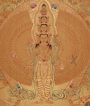 Gold Style Lokeshvara Thangka | 1000 Armed Chenresig Avalokiteshvara Painting
