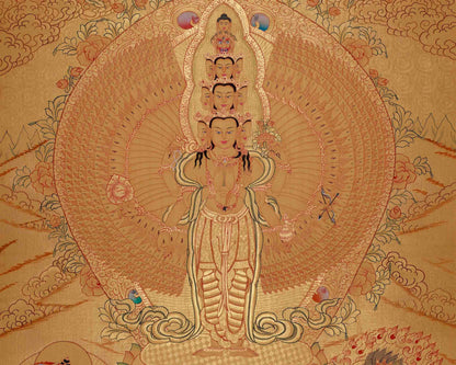 Gold Style Lokeshvara Thangka | 1000 Armed Chenresig Avalokiteshvara Painting