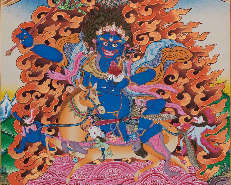 Palden Lhamo Tibetan Buddhist Thangka | Feminist Deity Vajrayana Fine Thangka Art for Protection