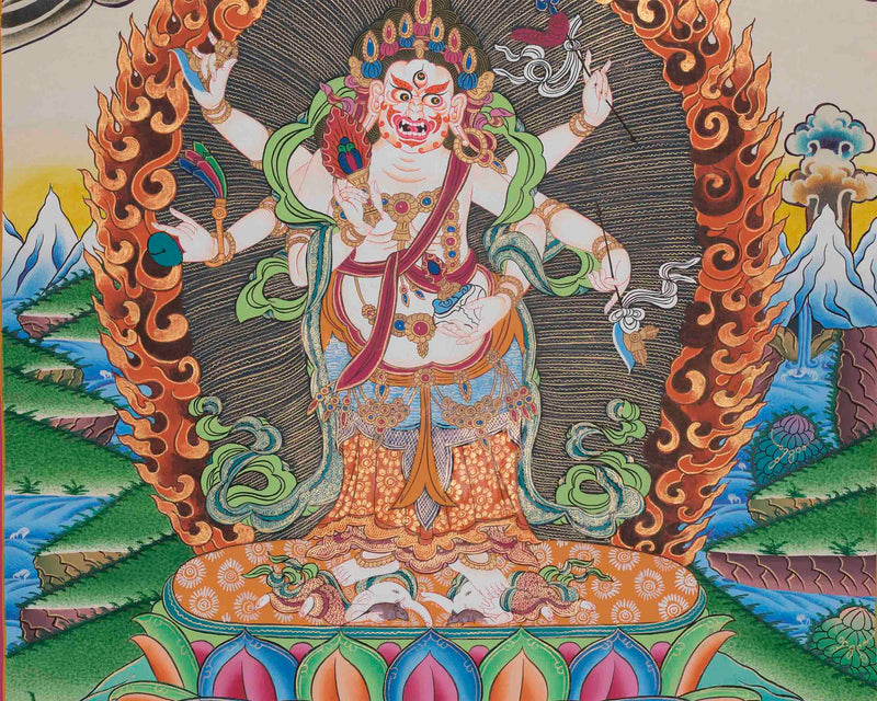 Six Armed White Mahakala Thangka | Gonkar Tibetan Buddhism Thangka Painting