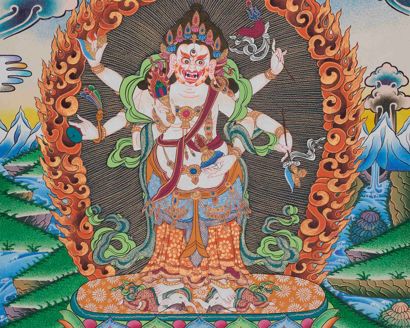 Six Armed White Mahakala Thangka | Gonkar Tibetan Buddhism Thangka Painting