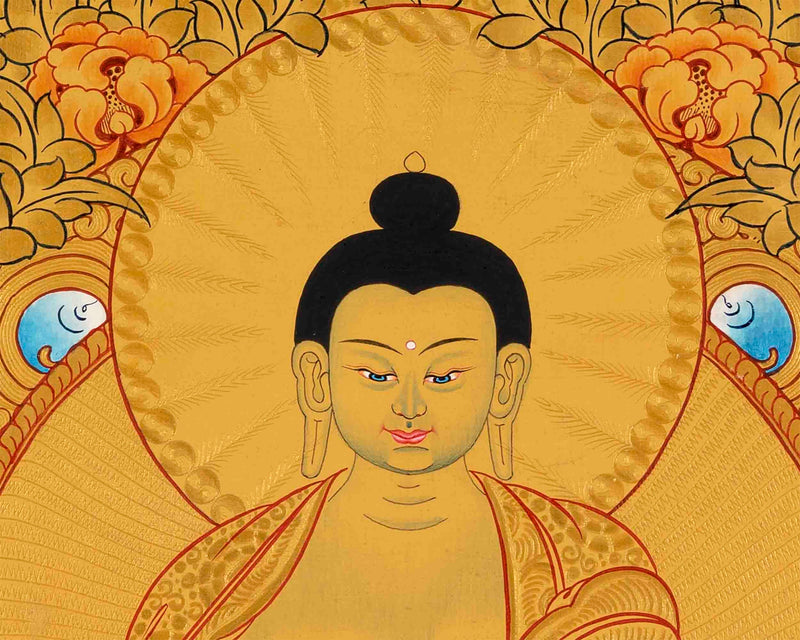 Gold Painted Medicine or Blue Buddha | Original Hand-Painted Bhaisajyaguru Thangka