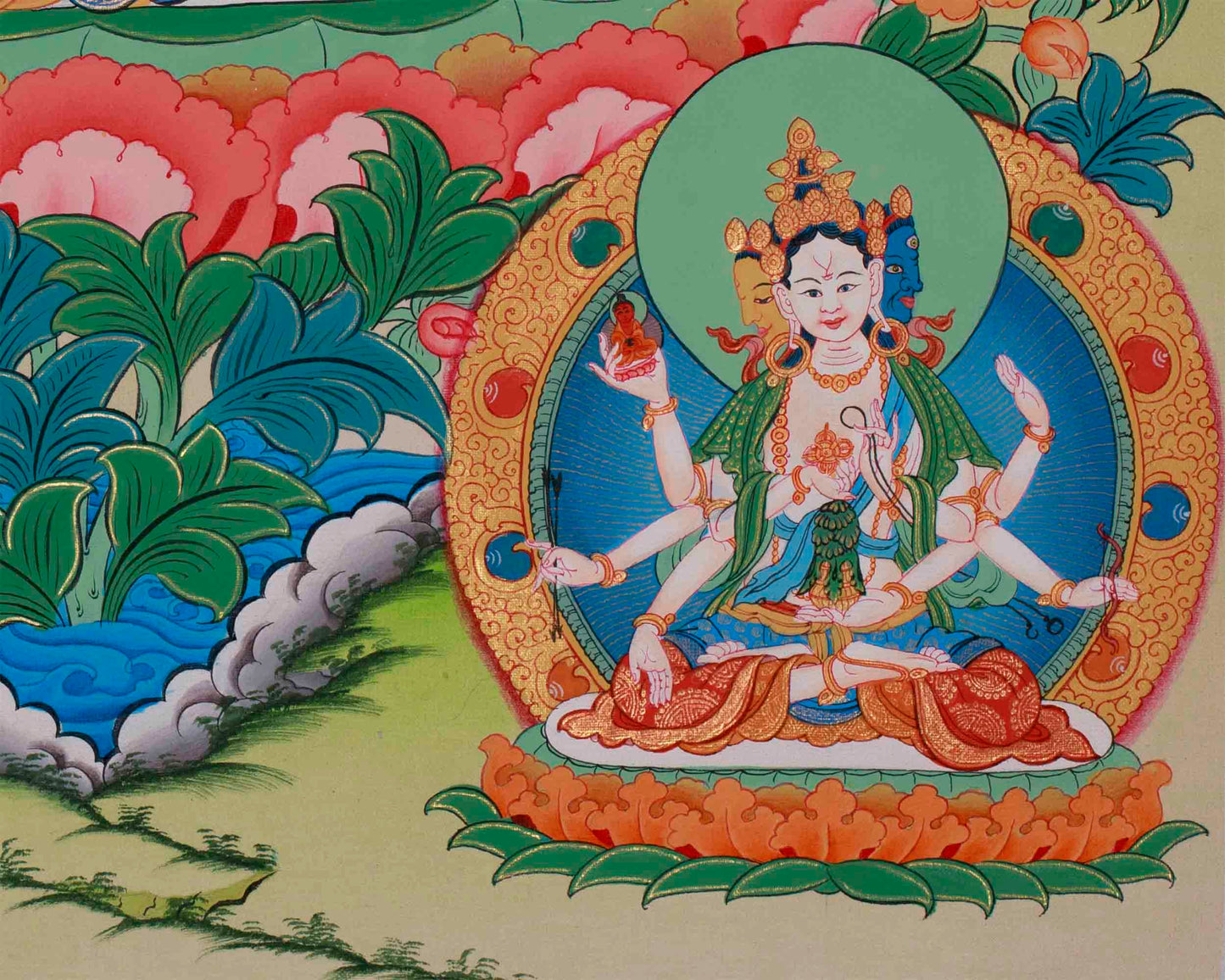 Original Hand-Painted White Tara and Namtose Thangka | Fine Quality Thangka Painting |