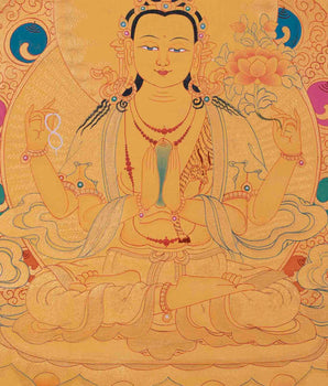 Four Armed Chengrezig Thangka Painting | Avalokiteshvara Arts | Bodhisattva Thangka |