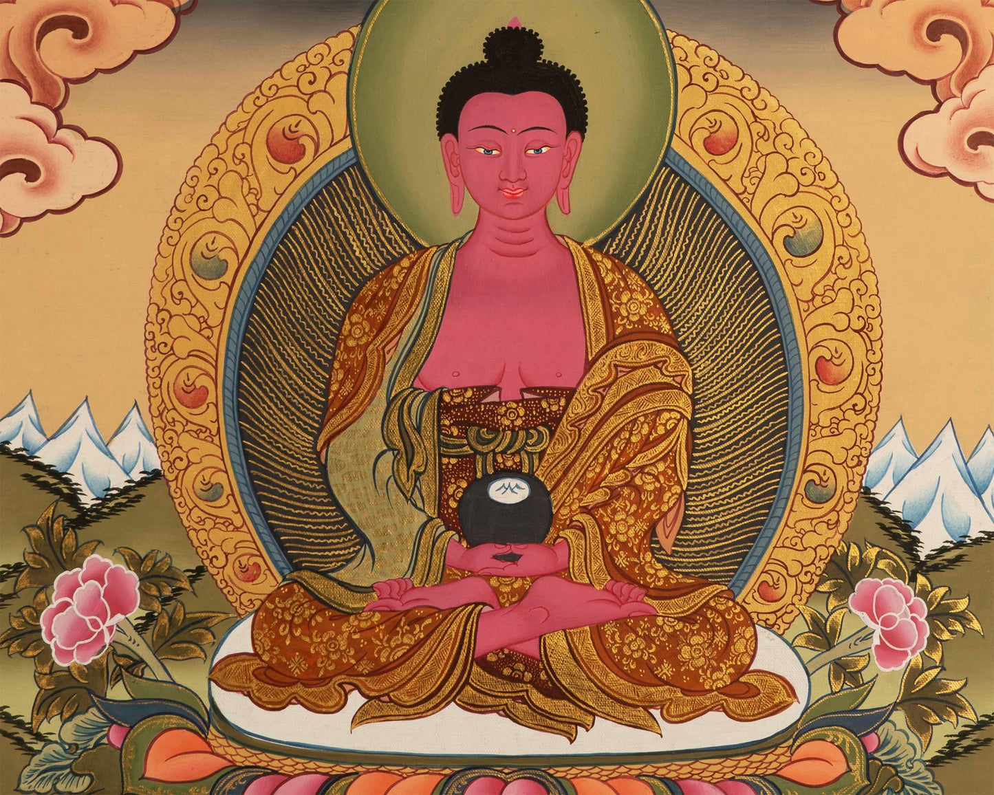 Amitabha Buddha and Chengrezig Thangka Painting | Tibetan Buddhist Wall Hanging Art for Peace |