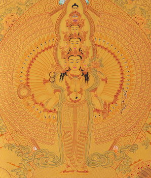 Full Gold Lokeshvara Thangka with White Tara, Buddha, Green Tara, Manjushri, and Vajrapani | Guardian of Infinite Compassion |Spiritual Arts