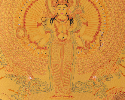 Full Gold Lokeshvara Thangka with White Tara, Buddha, Green Tara, Manjushri, and Vajrapani | Guardian of Infinite Compassion |Spiritual Arts