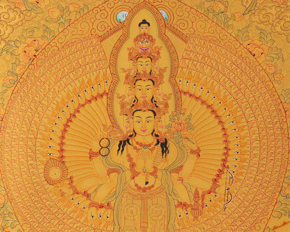 Full Gold Lokeshvara Thangka with White Tara, Buddha, Green Tara, Manjushri, and Vajrapani | Guardian of Infinite Compassion |Spiritual Arts