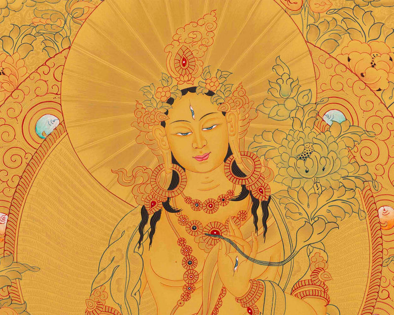 Real Full 24K Gold White Tara Thangka | Goddess of Compassion and Longevity |