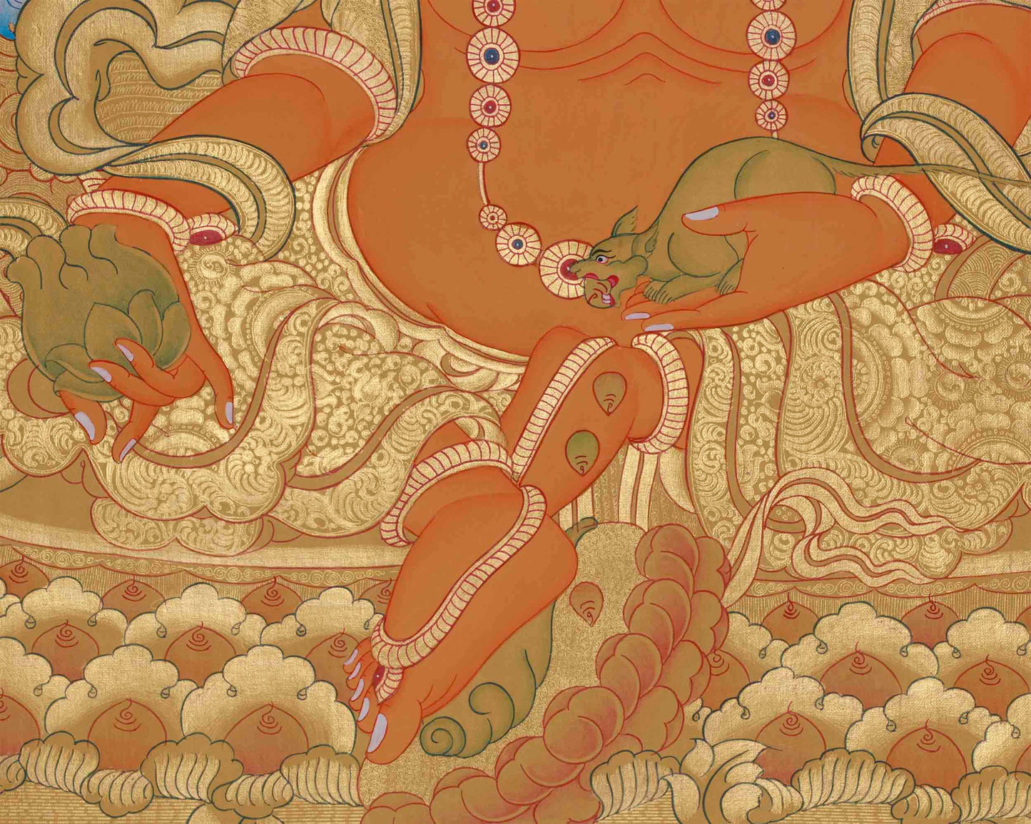 Full Gold Dzambala With Five Dhyani Buddhas | Kubera Thangka |