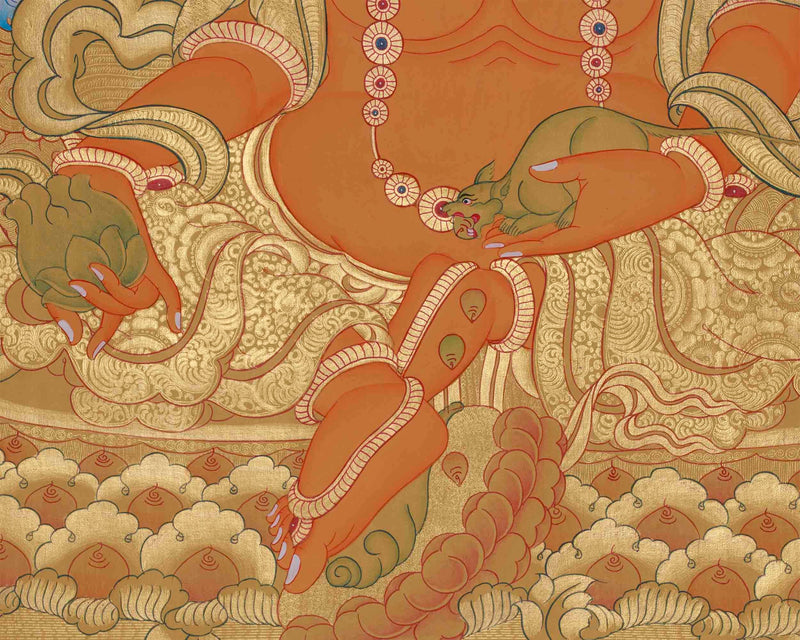 Full Gold Dzambala With Five Dhyani Buddhas | Kubera Thangka |