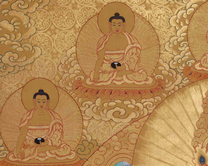 Full Gold Dzambala With Five Dhyani Buddhas | Kubera Thangka |