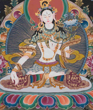 Original Hand-Painted White Tara | Tibetan Bodhisattva Wall Hanging