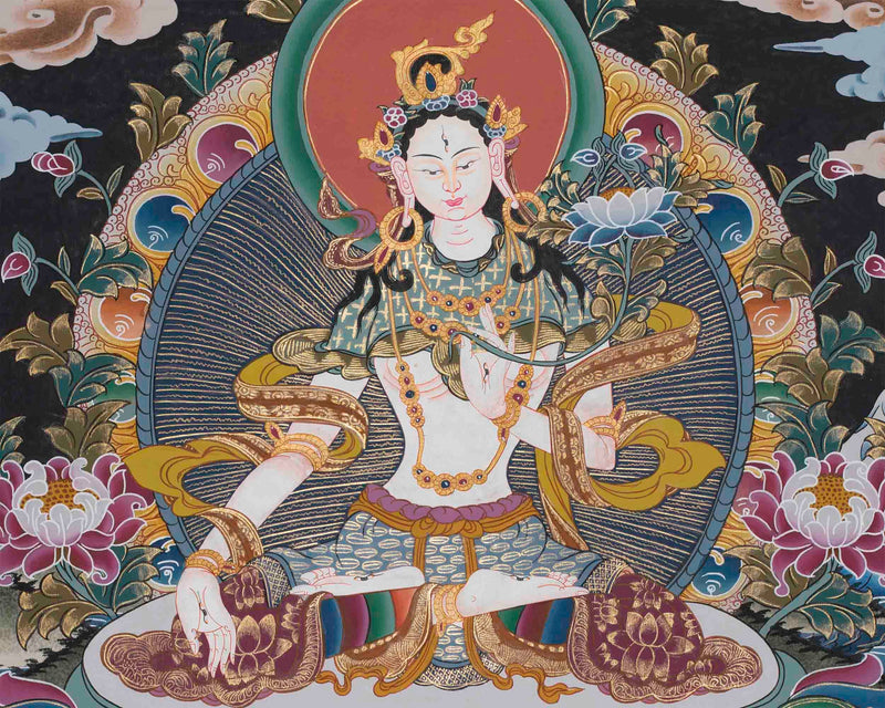 Original Hand-Painted White Tara | Tibetan Bodhisattva Wall Hanging