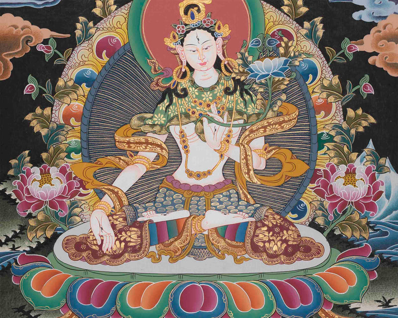 Original Hand-Painted White Tara | Tibetan Bodhisattva Wall Hanging