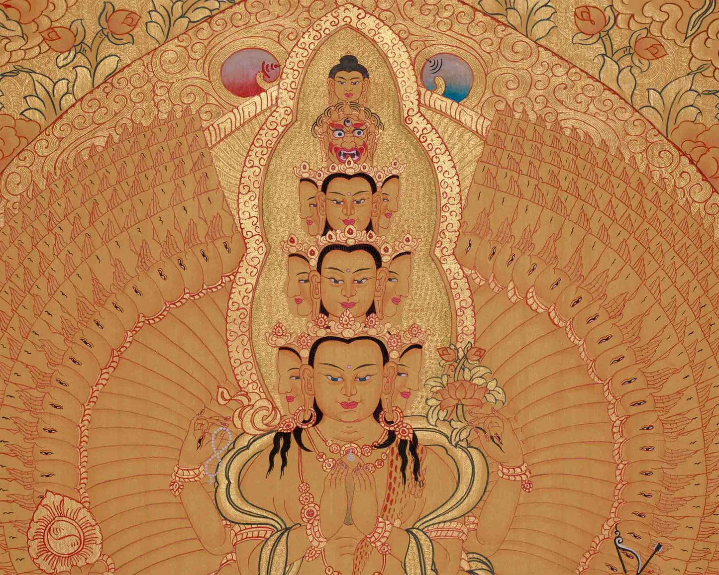 Gold Style Lokeshvara Thangka | 1000 Armed Chenresig Avalokiteshvara Painting