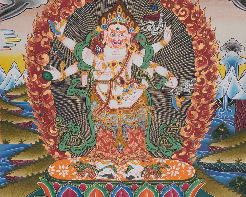 Six Armed White Mahakala Thangka | Gonkar Tibetan Buddhism Thangka Painting