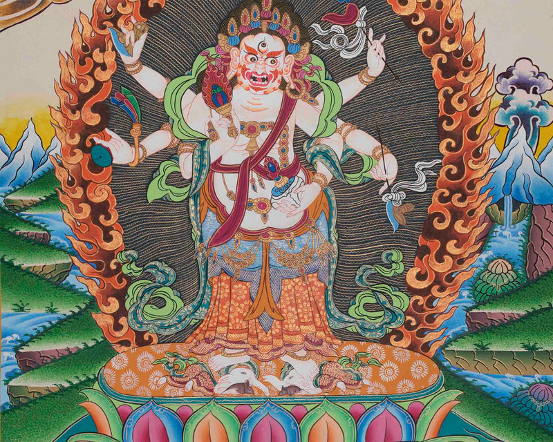 Six Armed White Mahakala Thangka | Gonkar Tibetan Buddhism Thangka Painting