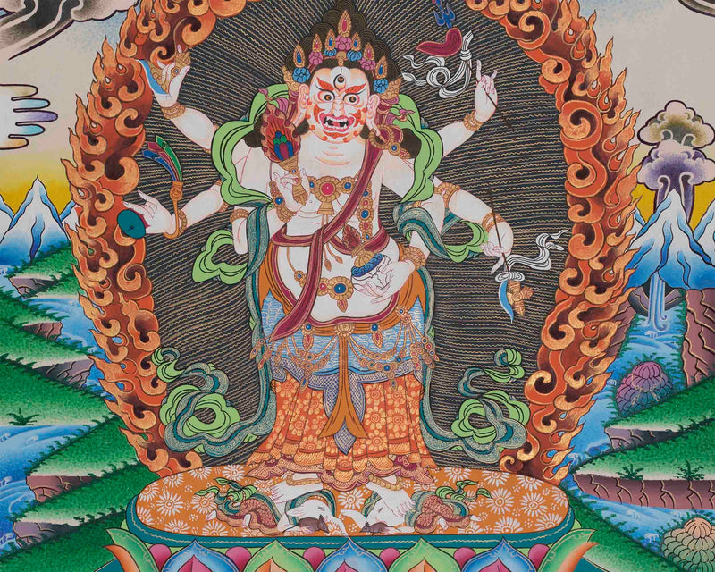 Six Armed White Mahakala Thangka | Gonkar Tibetan Buddhism Thangka Painting