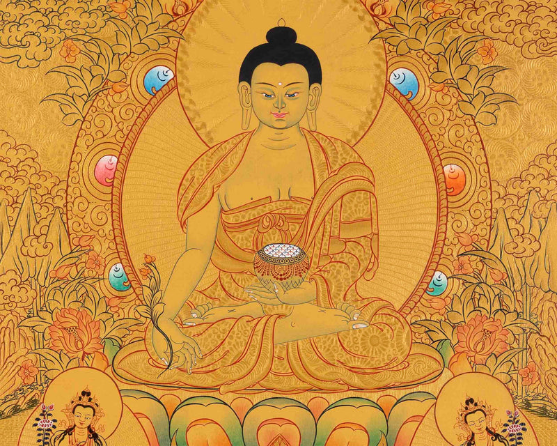 Gold Painted Medicine or Blue Buddha | Original Hand-Painted Bhaisajyaguru Thangka