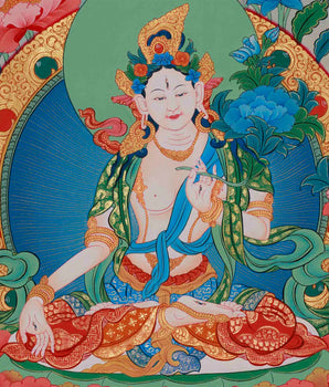 Original Hand-Painted White Tara and Namtose Thangka | Fine Quality Thangka Painting |