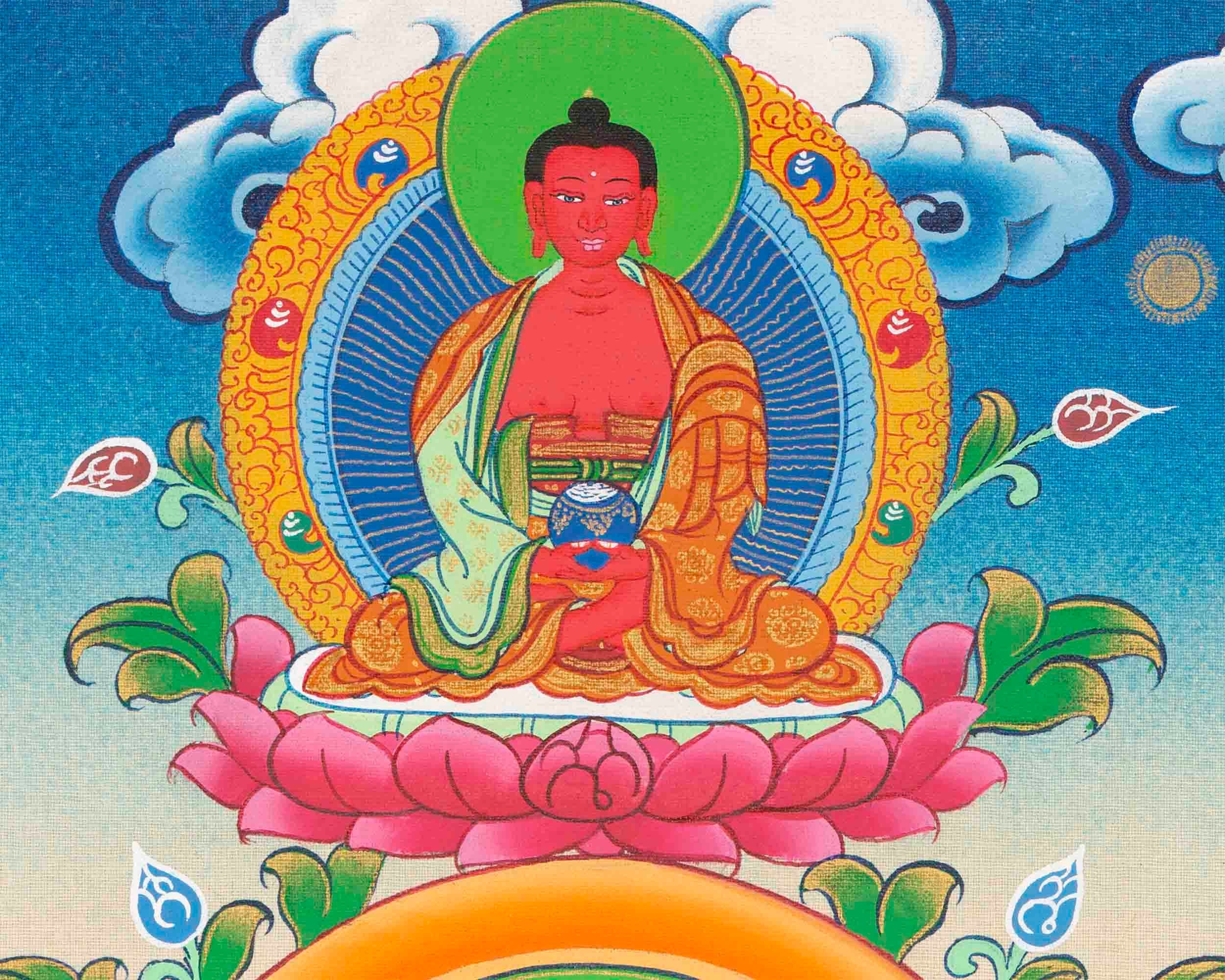 Original Hand-Painted Chengrezig Flanked with Manjushri and Vajrapani Thangka | Avalokiteshvara|