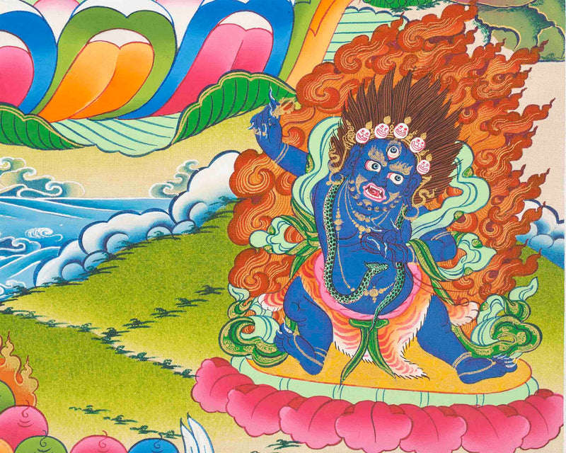 Original Hand-Painted Chengrezig Flanked with Manjushri and Vajrapani Thangka | Avalokiteshvara|