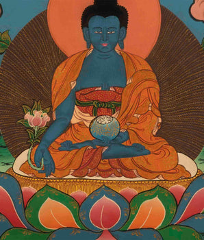 Original Hand-Painted Medicine Buddha | Bhaisajyaguru Thangka | Tibetan Bodhisattva Arts |