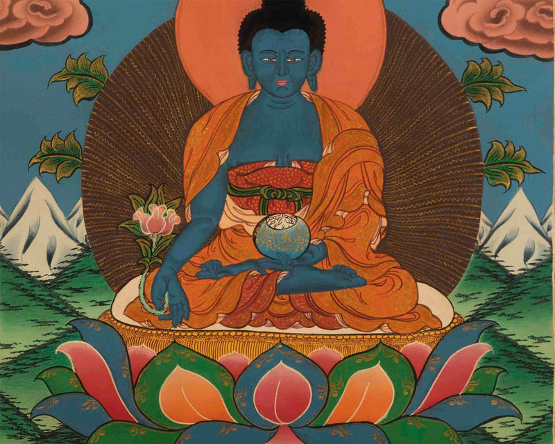 Original Hand-Painted Medicine Buddha | Bhaisajyaguru Thangka | Tibetan Bodhisattva Arts |