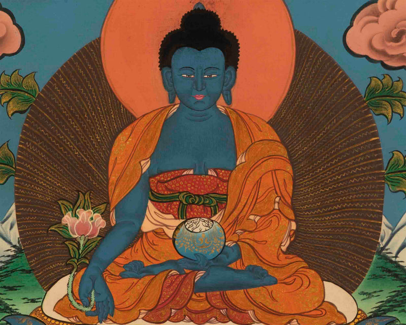 Original Hand-Painted Medicine Buddha | Bhaisajyaguru Thangka | Tibetan Bodhisattva Arts |