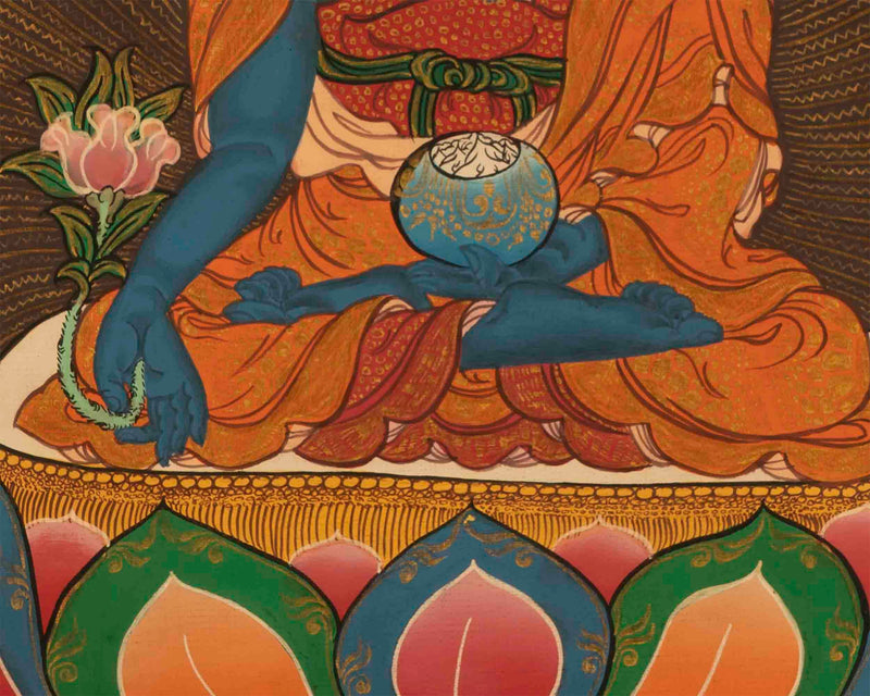 Original Hand-Painted Medicine Buddha | Bhaisajyaguru Thangka | Tibetan Bodhisattva Arts |