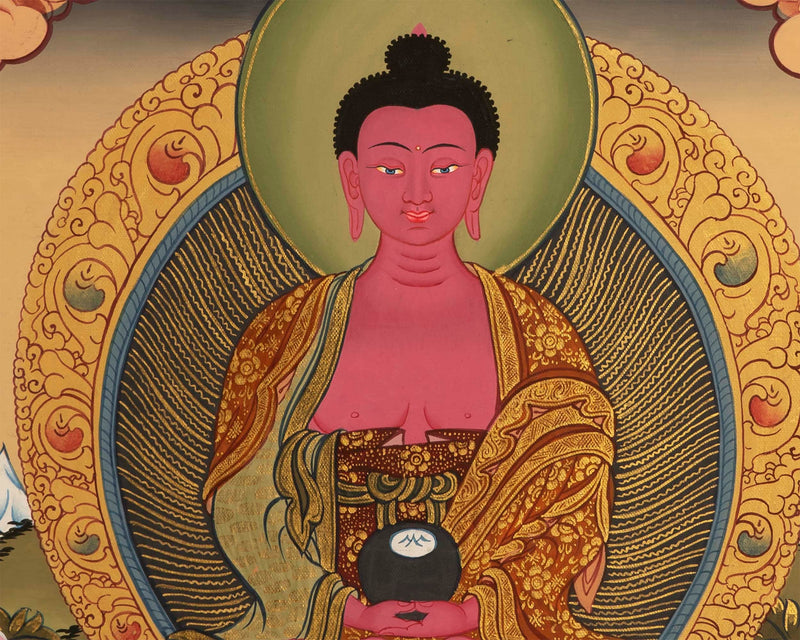 Amitabha Buddha and Chengrezig Thangka Painting | Tibetan Buddhist Wall Hanging Art for Peace |