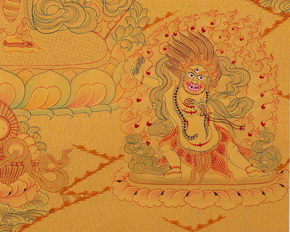 Full Gold Lokeshvara Thangka with White Tara, Buddha, Green Tara, Manjushri, and Vajrapani | Guardian of Infinite Compassion |Spiritual Arts