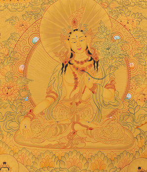 Real Full 24K Gold White Tara Thangka | Goddess of Compassion and Longevity |