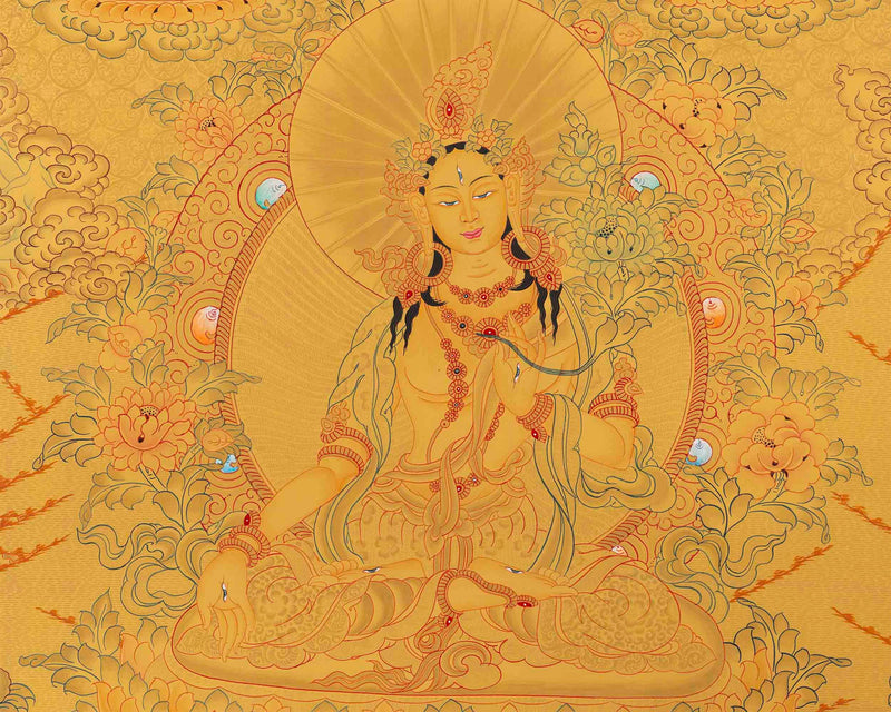 Real Full 24K Gold White Tara Thangka | Goddess of Compassion and Longevity |