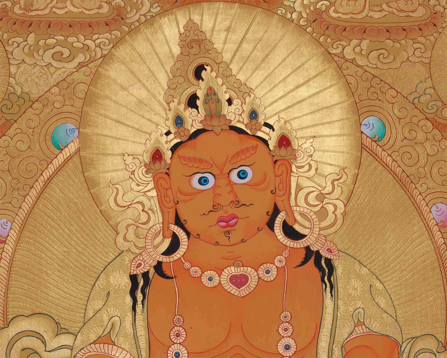 Full Gold Dzambala With Five Dhyani Buddhas | Kubera Thangka |