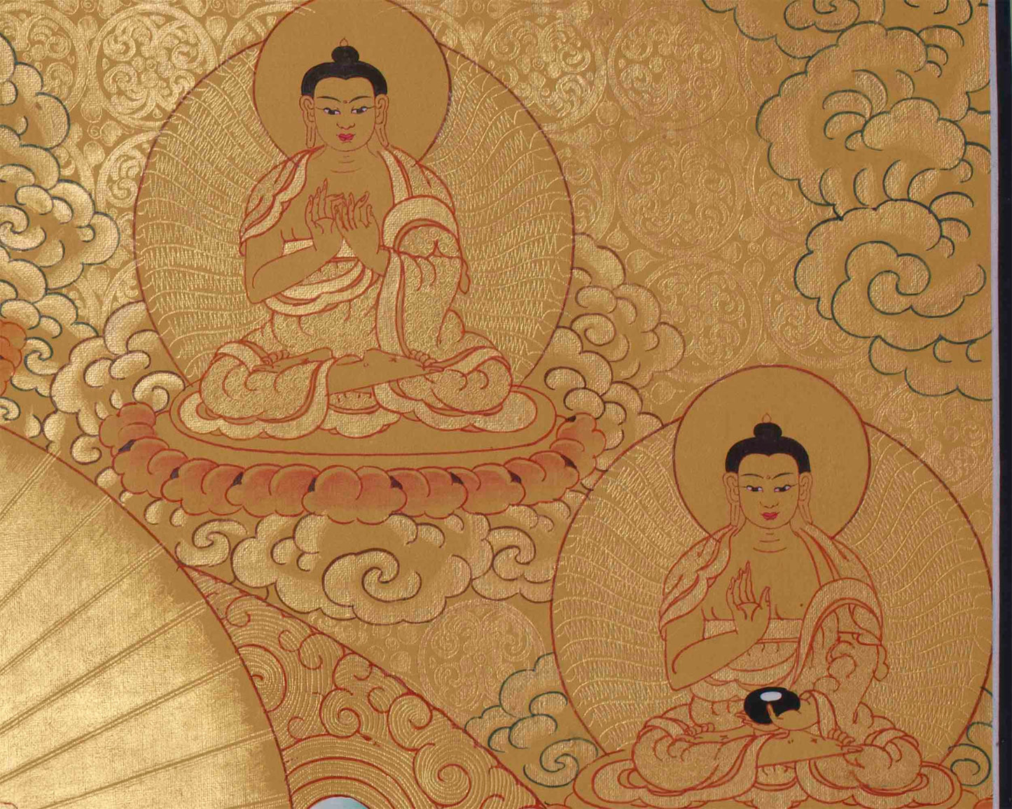 Full Gold Dzambala With Five Dhyani Buddhas | Kubera Thangka |