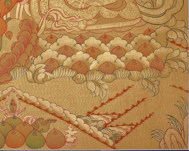 Full Gold Dzambala With Five Dhyani Buddhas | Kubera Thangka |