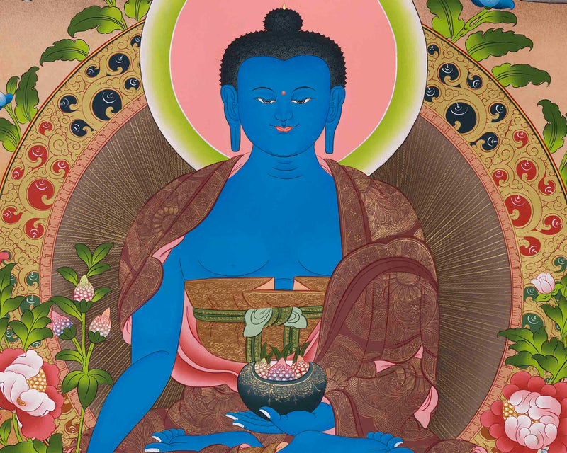 Original Hand-Painted Medicine Buddha Thangka | Peace And Prosperity