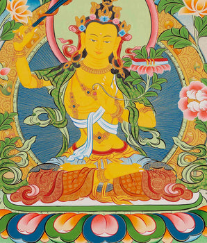 Manjushri Thangka Painting | Traditional Himalayan Wisdom Buddha Art