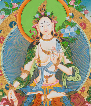 White Tara Thangka Painting | Compassionate Goddess | Tibetan Meditation Art