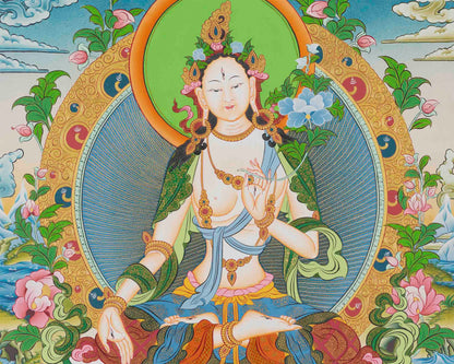 White Tara Thangka Painting | Compassionate Goddess | Tibetan Meditation Art